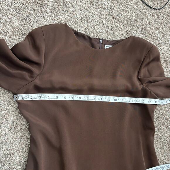 VTG Carolina Herrera Bergdorf Goodman Brown Silk Gown Long Sleeve Tiered Sz 14 - Picture 16 of 16